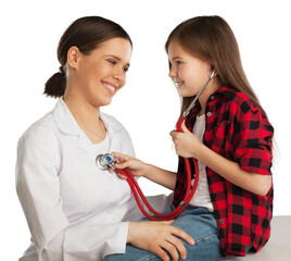 Female doctor examining little child