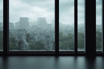 Fototapeta na wymiar concrete blocks, modern window of an urban building. Generative AI