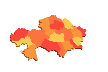 Obraz premium Kazakhstan political map of administrative divisions - regions and cities with region rights and city of republic significance Baikonur. 3D map in shades of orange color.