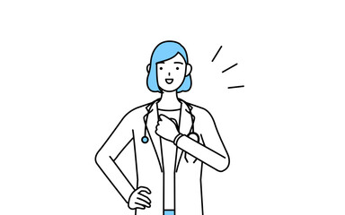 胸を叩く白衣を着た女性医師