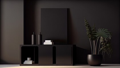 Minimal counter mockup design for product presentation background or branding in living room interior high