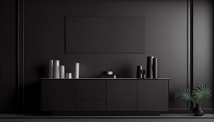 Minimal counter mockup design for product presentation background or branding in living room interior high