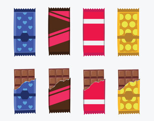 Set of Chocolate bars. minimal flat chocolate bars with package, vector illustration