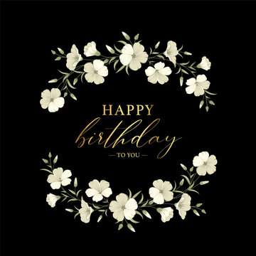 Flowers linen happy birthday card. Hand draw illustration