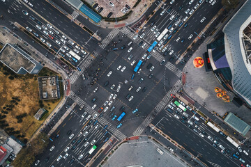 Aerial shot of city intersections - obrazy, fototapety, plakaty