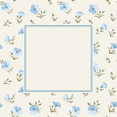 Vector illustration frames linen flowers. Floral botanical illustration.