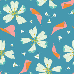 Vector blue seamless pattern background: Swirling Petals.