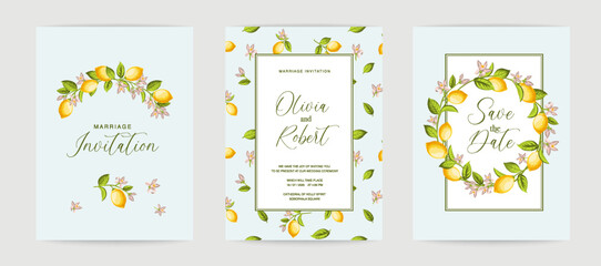 Wedding invitation. Lemon illustration. hand-drawn frame.