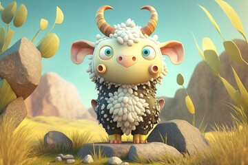 a cute adorable character  stands in nature in the style of children-friendly cartoon animation fantasy generative ai 3D style Illustration 	