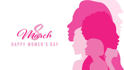 International Women's Day. A set of greeting cards with beautiful women. Legacy of female empowerment. Silhouette vector illustartion