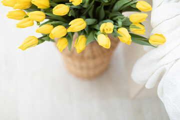 Home interior with a fresh bouquet of tulips.