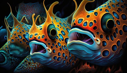 scar face of many tropical fish funny screaming, Generative Ai