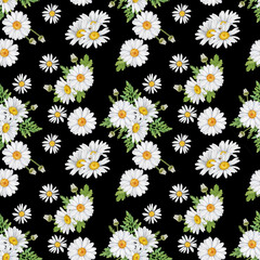 Watercolor floral pattern with daisies, wildflowers, summer print