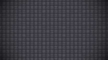 Black glossy ceramic square tiles pattern horizontal background. Home interior, bathroom and kitchen wall and floor texture. Vector dark shiny brick wall background © Ketmut