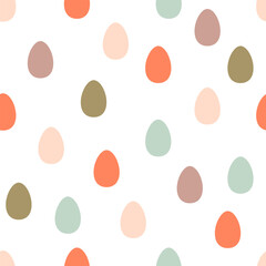 Seamless pattern with pink blue green and orange easter eggs in delicate pastel colors cute illustration eggs in flat style