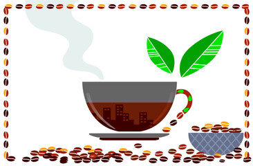 Drink coffee with friends vector illustration. cappuccino, espresso, Have a break and human hands with a cup os hot coffee. Flat retro style. Enjoy coffee your free time