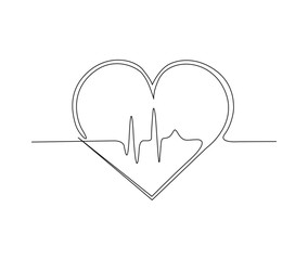 Continuous one line drawing of heart beat pulse. simple heartbeat pulse line art vector illustration.