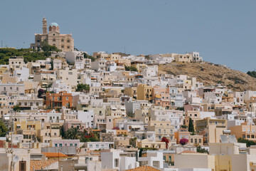 view of village in island og Mykonos, Greece.