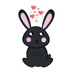 Black rabbit with hearts