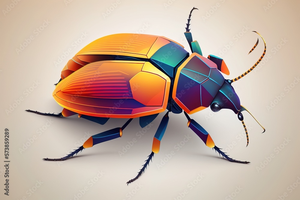 Poster a colorful bug with long legs and a long tail on a white background with a shadow colorful flat surr