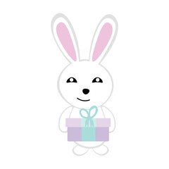 Smiling rabbit with a gift
