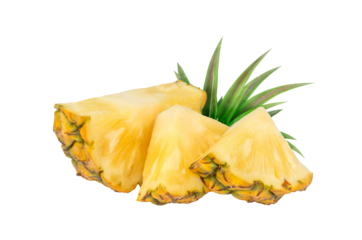 whole pineapple and pineapple slice. Pineapple with leaves isolated on transparent background with clipping path, single whole pineapple and pineapple slice. with clipping path and alpha channel.
