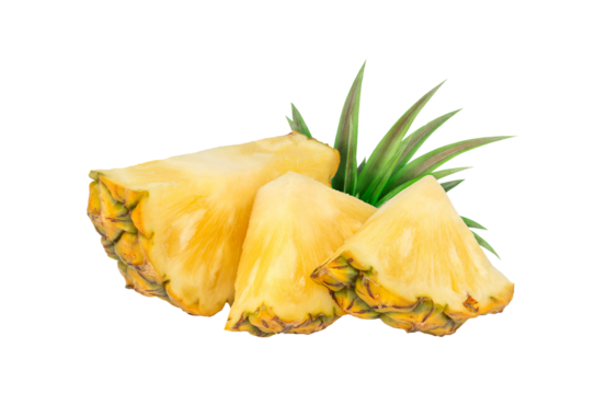 whole pineapple and pineapple slice. Pineapple with leaves isolated on transparent background with clipping path, single whole pineapple and pineapple slice. with clipping path and alpha channel.
