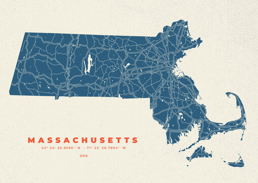 Massachusetts map vector poster and flyer