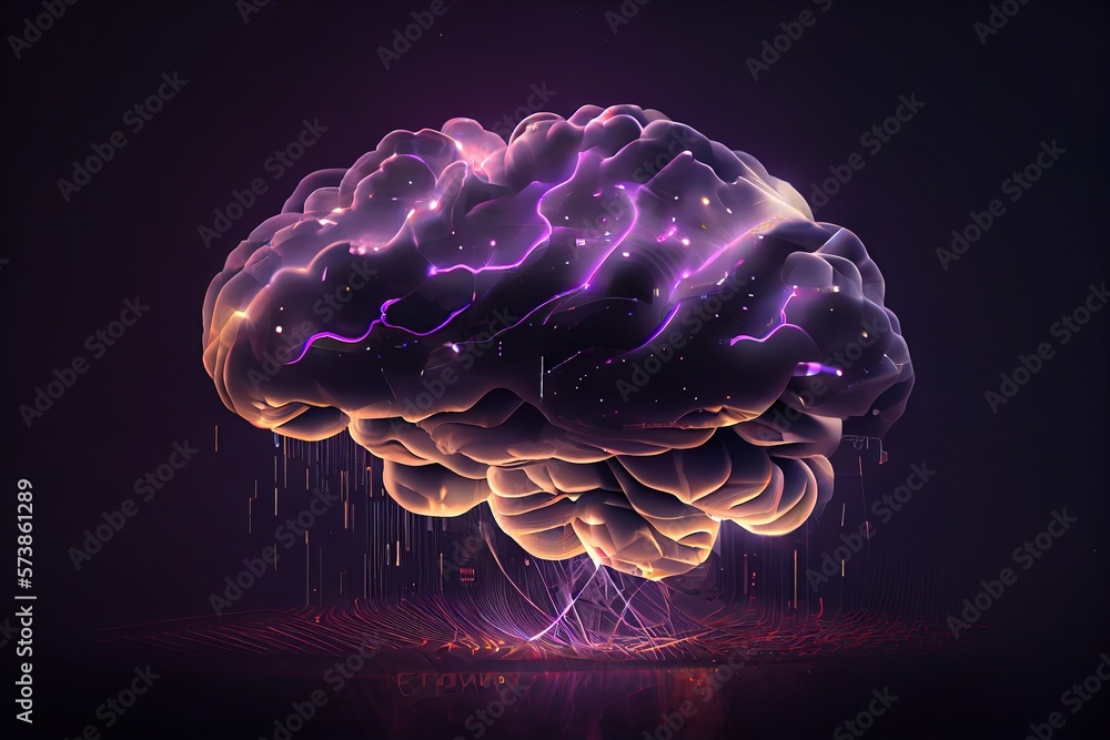 Poster a computer generated image of a brain with lightning coming out of it's center affinity photo comput