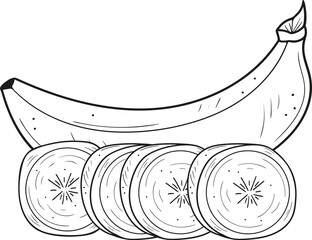 Bananas hand drawn. Whole and sliced. Vector illustration. Fruits, nutritious and healthy foods. Doodle style.  © STANISLAV