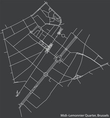 Street roads map of the MIDI–LEMONNIER QUARTER (ZUIDWIJK), BRUSSELS