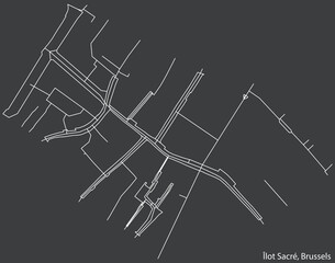 Detailed hand-drawn navigational urban street roads map of the ILOT SACRE DISTRICT of the Belgian city of BRUSSELS, Belgium with vivid road lines and name tag on solid background