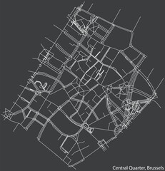 Street roads map of the CENTRAL QUARTER (QUARTIER DU CENTRE, CENTRUMWIJK), BRUSSELS