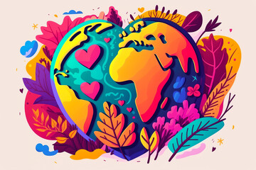Fototapeta na wymiar illustration of colorful planet earth. The concept of environmental protection and love for our planet. Generative ai