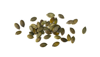Pumpkin Seeds Isolated, Raw Pepita Grains, Scattered Green Healthy Nuts, Pumpkin Seed Group on White