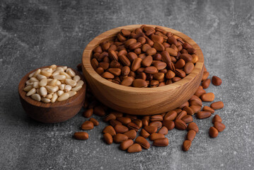 Pine nuts shelled and peeled. Сedar nuts. Toasted Organic Healthy Food.