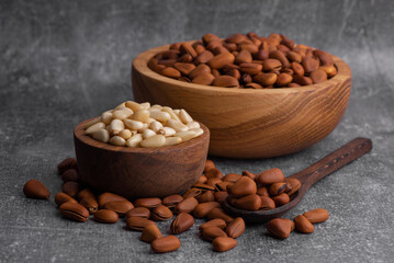 Pine nuts shelled and peeled. Сedar nuts. Toasted Organic Healthy Food.
