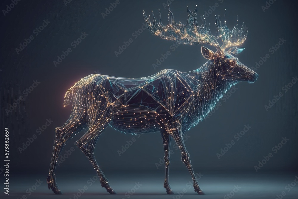 Poster a deer with a lot of lights on it's head and antlers on its back octane renderer a 3d render generat