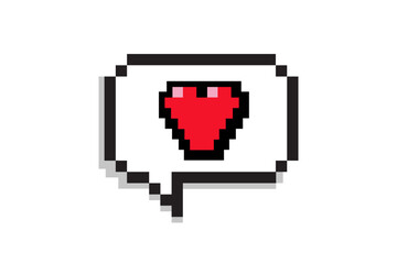 Pixel art 8-bit Heart speech bubble. retro game.