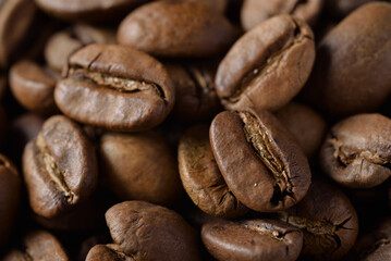 Coffee beans macro background view