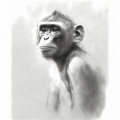 portrait of a monkey, back and white drawing, AI generative 