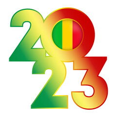 Happy New Year 2023 banner with Mali flag inside. Vector illustration.