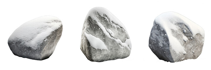 Beautiful natural rock with snow, transparent background, 3d rendering, can be used for natural garden yard decoration, generative ai.	