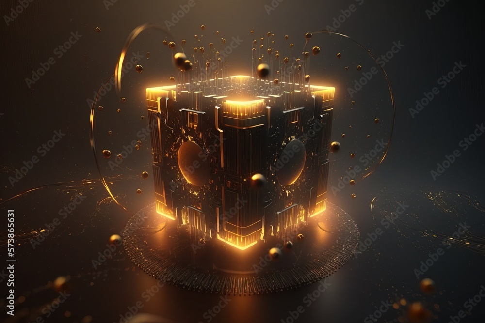 Aufkleber a futuristic object with a glowing light and bubbles around it on a dark background cinema 4 d a 3d 