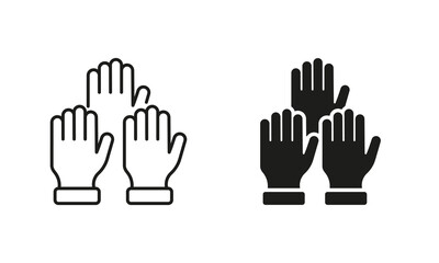Participation Silhouette and Line Icon Set. Collaboration, Team Work, Hand Up Together Pictogram. Communicate Alliance, Teamwork, Partnership and Help. Editable Stroke. Isolated Vector Illustration