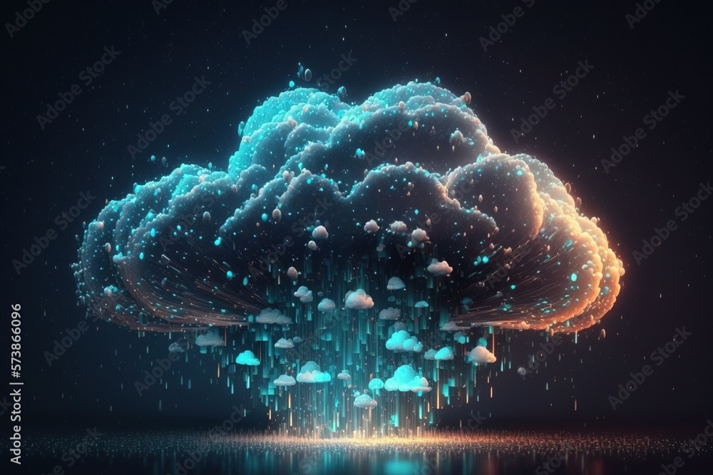 Poster a cloud with rain drops floating in the air and a dark background with a blue sky cinema 4 d a 3d re