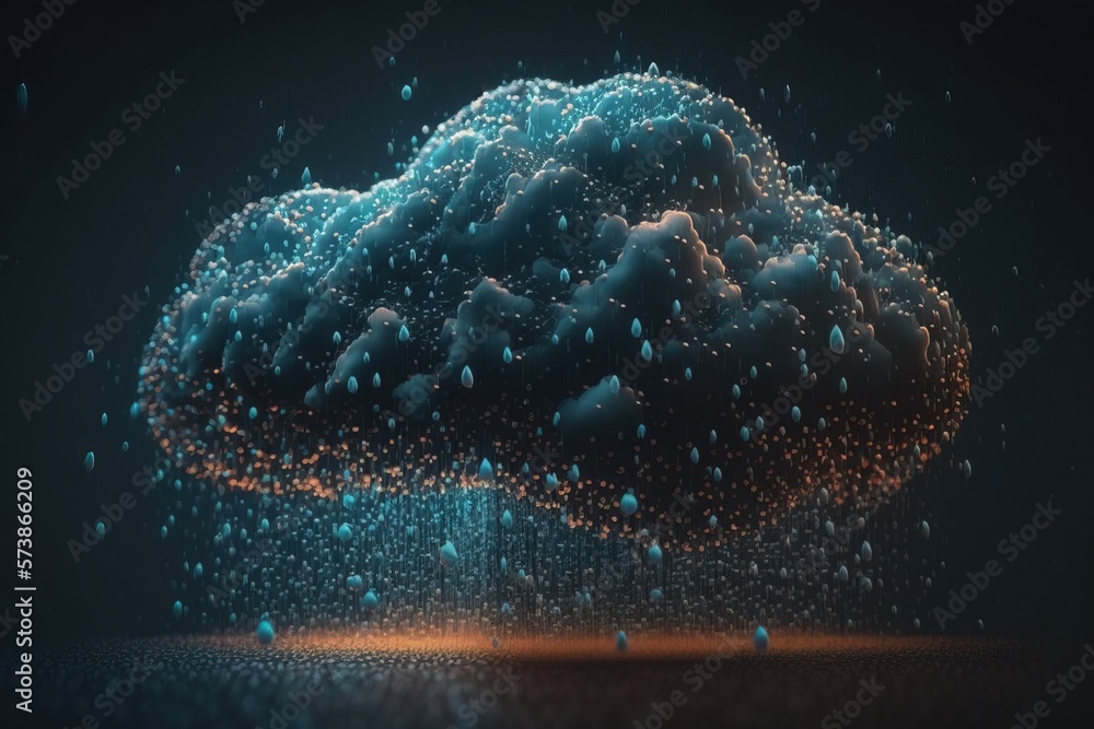 Poster a cloud with rain drops floating on it's surface in the dark sky with a blue background stormy weath