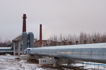 Obraz premium pipeline against the gray sky in the evening