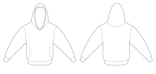 White Hoodie (long sleeve and hood) vector template (front and back) mockup isolated on white background.
