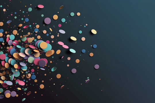 Colorful confetti background. Falling Confetti blur on black background banner with copy space. Generative AI illustration